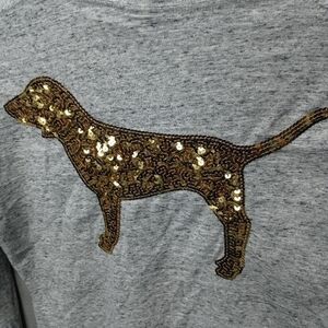 Pink Victoria's Secret "Gold Dog' sequin long sleeve gray cotton shirt women's X